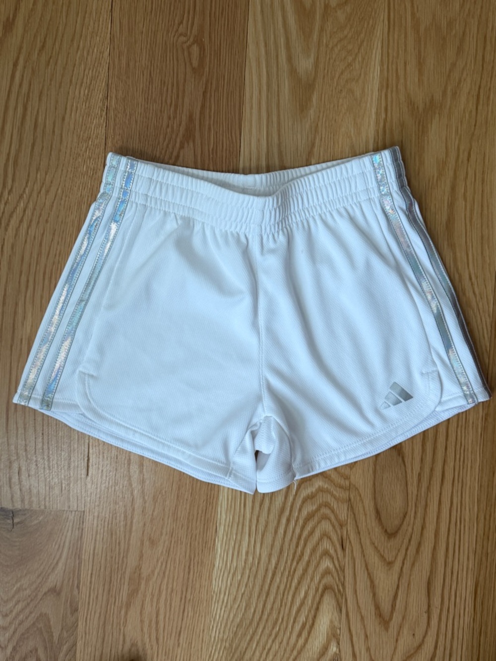 Adidas White Athletic Shorts with Iridescent Side Trim